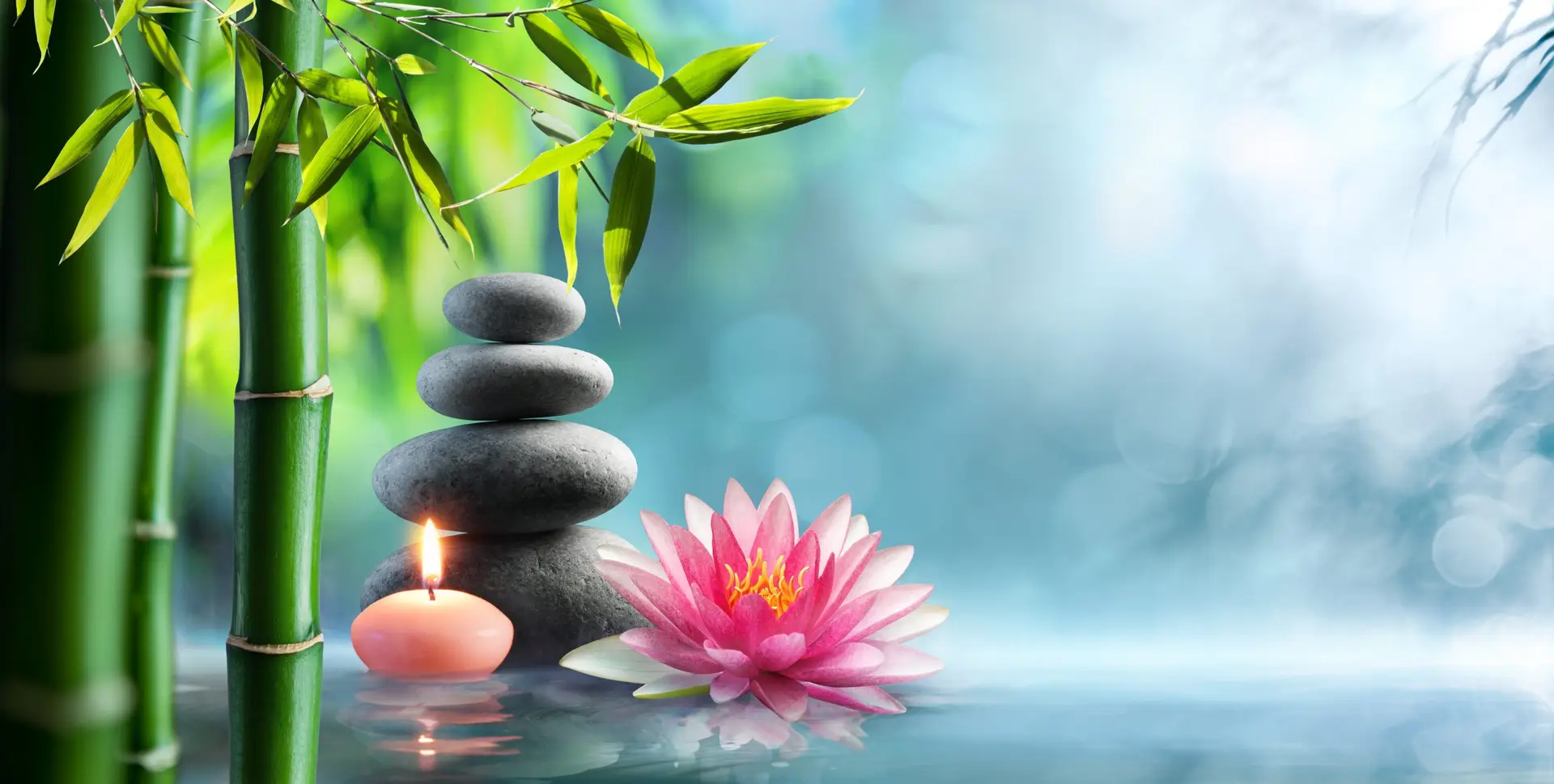 Spa,-,Natural,Alternative,Therapy,With,Massage,Stones,And,Waterlily